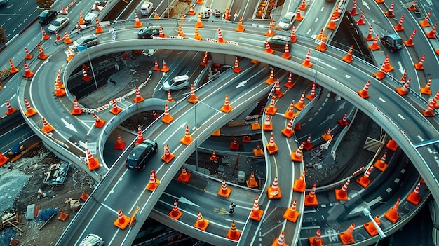 Safety First Aerial View of a Busy Highway with Traffic Management