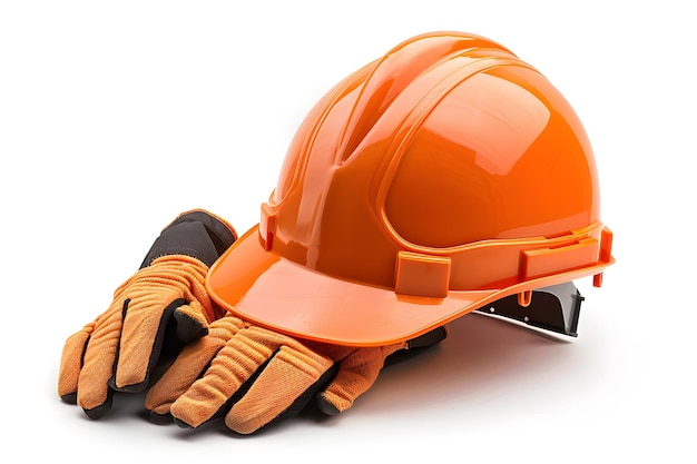 Safety Gear Orange Hard Hat and Work Gloves for Construction