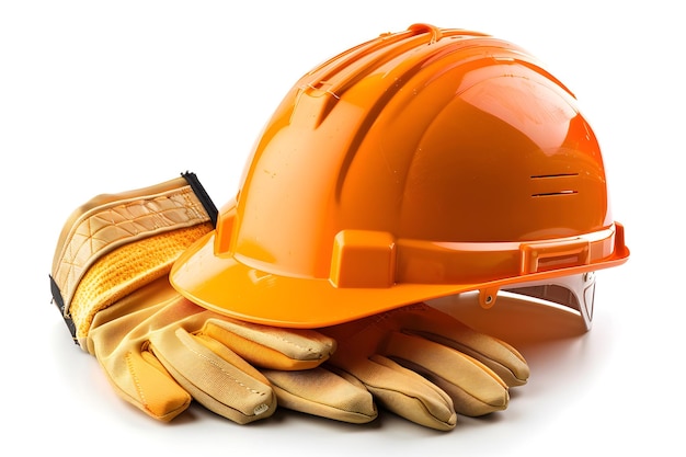 Safety Gear Orange Hard Hat and Work Gloves for Construction