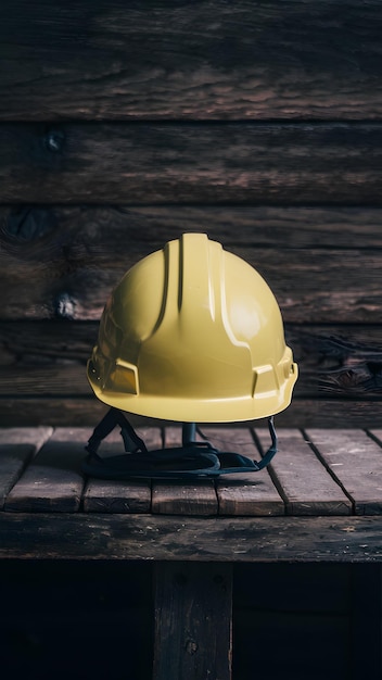 Safety helmet displayed on wooden table Vertical Mobile Wallpaper