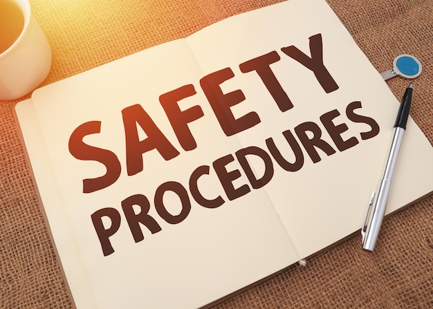 Safety Procedures text words typography written on paper life and business