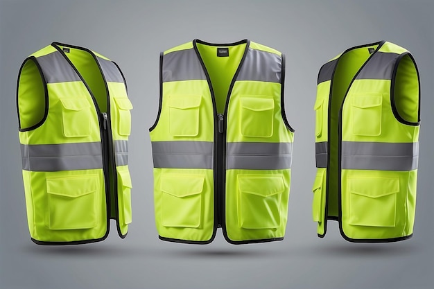 Safety vest jacket isolated security traffic and worker uniform wear Vector fluorescent green