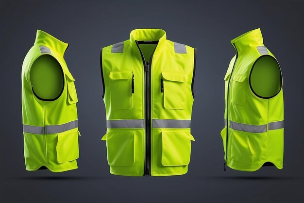 Photo safety vest jacket isolated security traffic and worker uniform wear vector fluorescent green