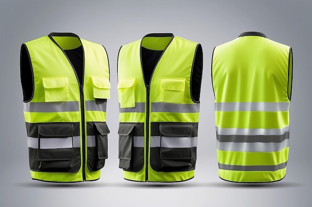 Safety vest jacket isolated security traffic and worker uniform wear Vector fluorescent green