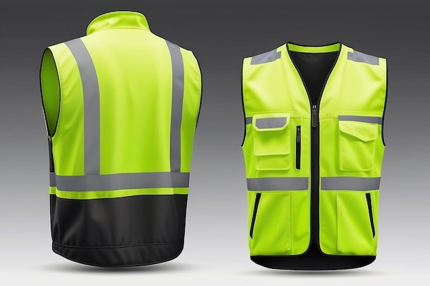 Safety vest jacket isolated security traffic and worker uniform wear Vector fluorescent green