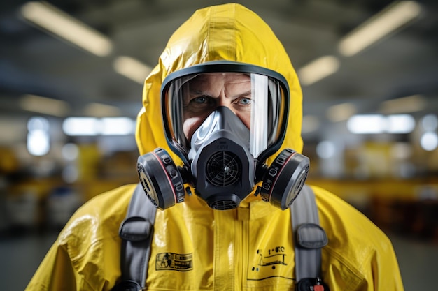 safety worker in protective equipment holding thumbs up in production hall Generative AI