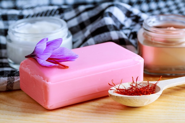 Saffron flower and stamens Night moisturizer and saffron soap Peeling