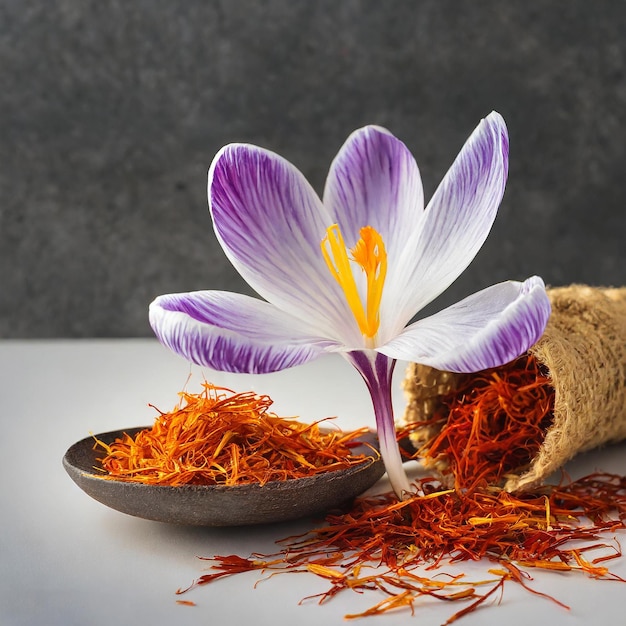 Saffron flower and white bowl