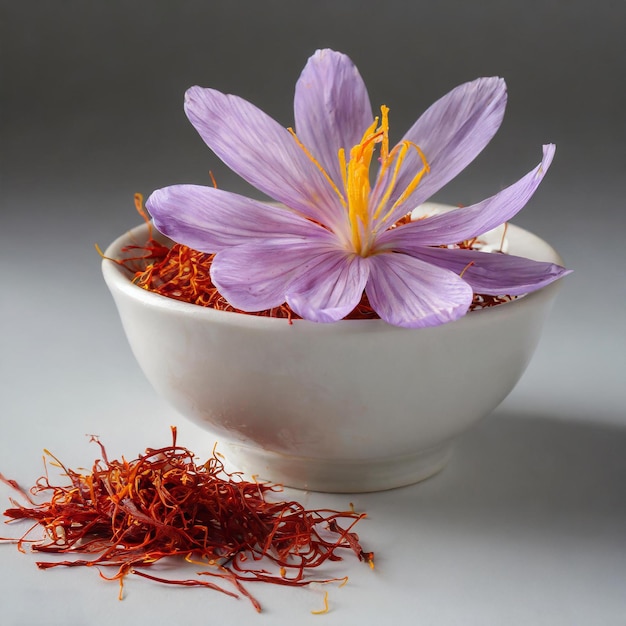 Saffron flower and white bowl