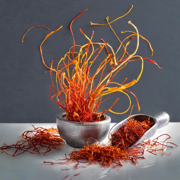 Saffron flower and white bowl