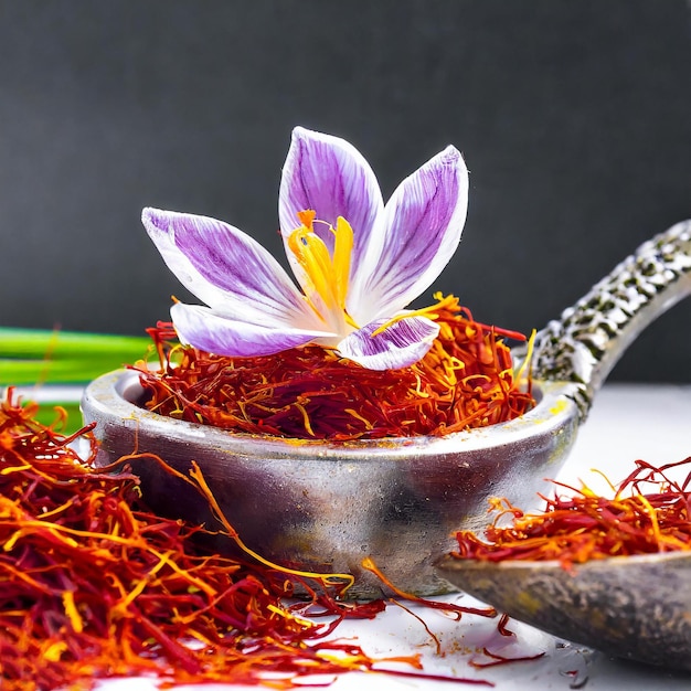 Saffron flower and white bowl