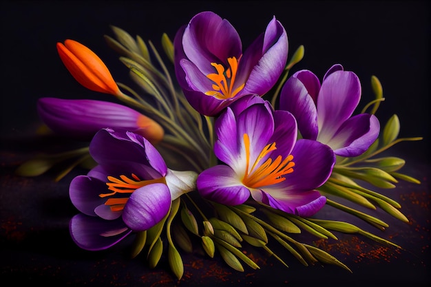 Saffron flowers closeup Generative AI Generative AI