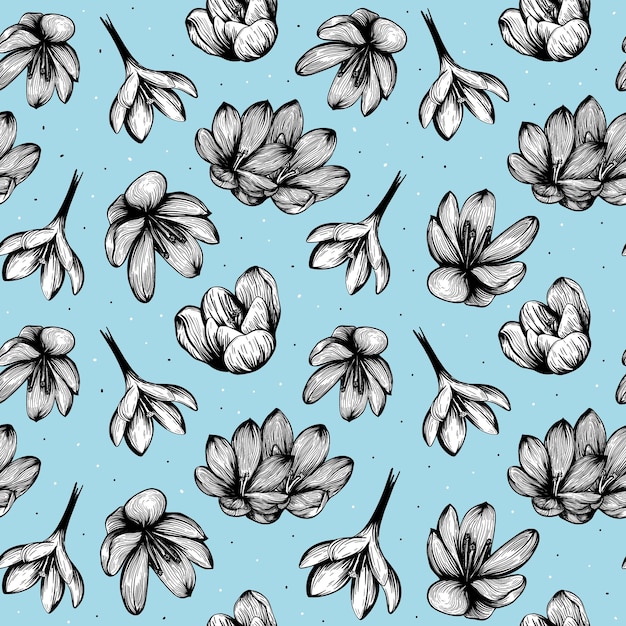 Saffron seamless pattern Crocus flower