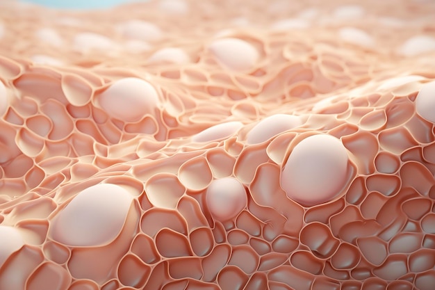 Saggy skin layer and skin cells 3D rendering