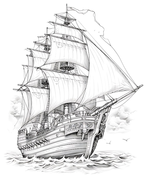 Sail Boat Inked in Old Style