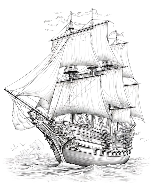 Sail Boat Inked in Old Style