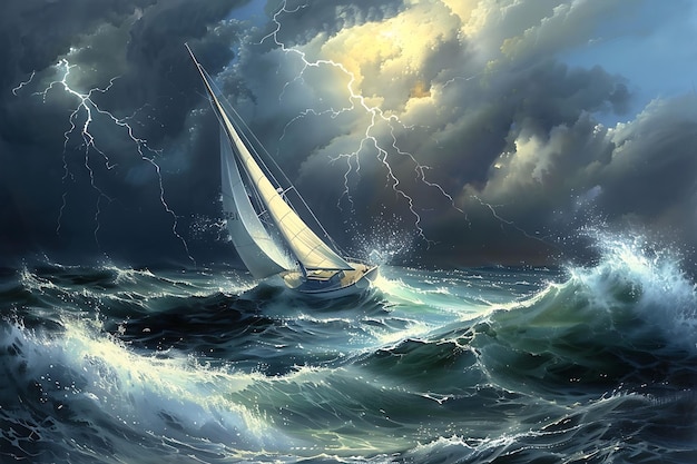 Sailboat Battling Stormy Seas