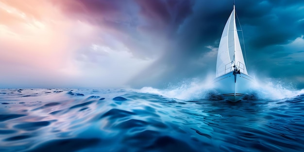 A sailboat bravely navigating stormy waters with courage and determination Concept Sailboat Stormy Waters Courage Determination Adventure