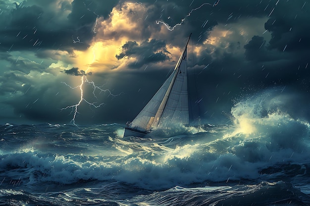 Sailboat Braving a Stormy Sea