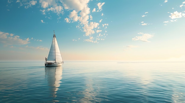 Photo a sailboat on a calm blue ocean with a clear sky