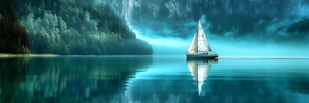 Photo sailboat on a crystal clear lake