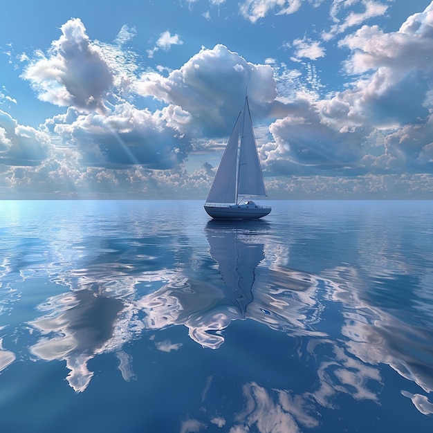 Photo a sailboat glides on the blue waters