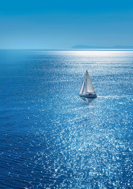 Photo a sailboat gliding on a sparkling sea under a bright sun