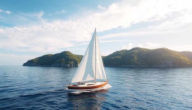 Photo a sailboat is sailing on a lake with a mountain view in the background