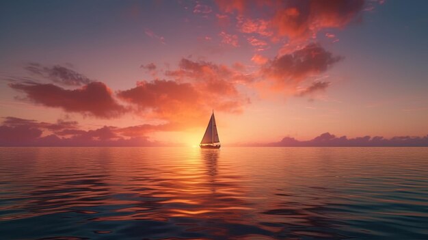 Photo a sailboat is sailing in the ocean at sunset.