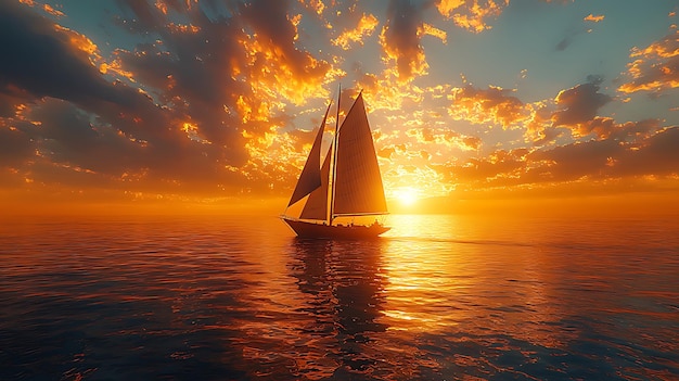 Photo a sailboat is sailing in the sunset on the water