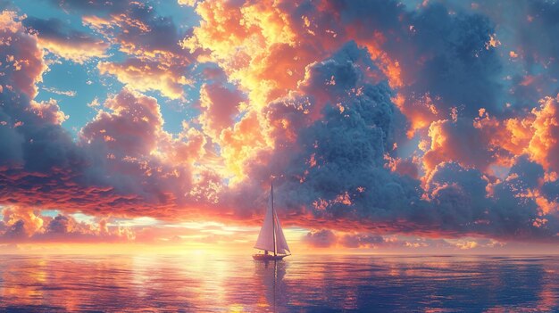 a sailboat is sailing in the sunset