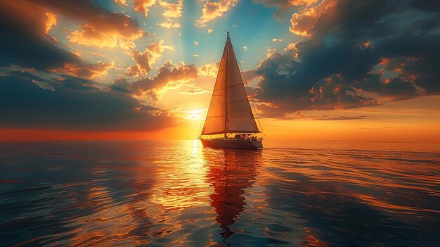 a sailboat is sailing in the sunset