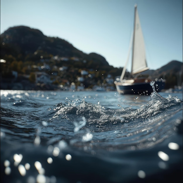 Photo a sailboat is in the water and a sailboat is in the background