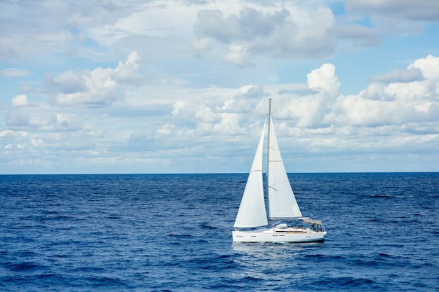 Sailboat in the Mediterranean Sea on a beautiful day with blue sky