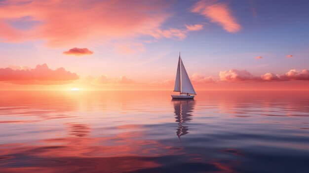 Photo a sailboat in the ocean with a beautiful sunset in the background