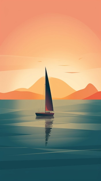 A sailboat on the ocean with mountains in the background.