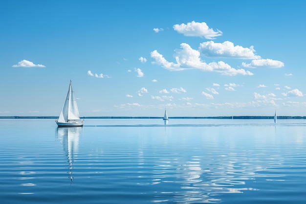 A sailboat peacefully floating on a vast body of water Sailboats dotting the horizon