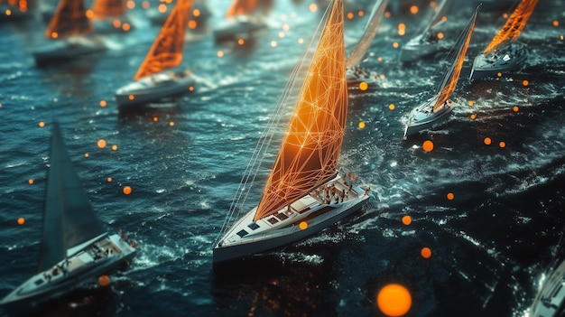 Sailboat Race with Orange Sail