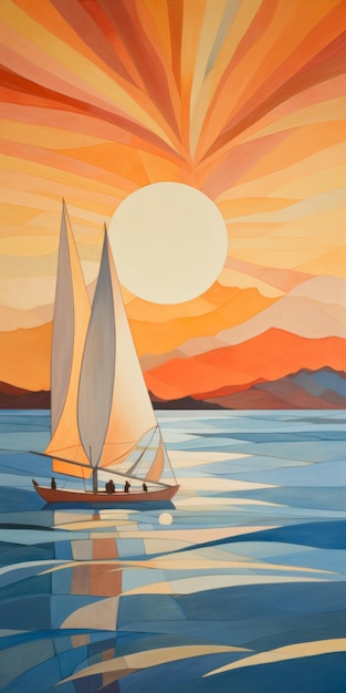 Sailboat Sail On The Ocean Contemporary Canadian Art Inspired By Art Nouveau