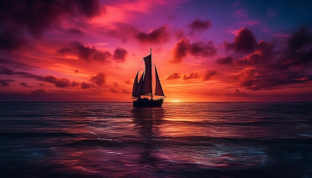 Photo sailboat sailing into the sunset tranquil seascape adventure generated by ai