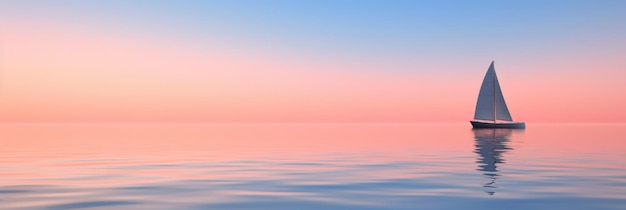 Sailboat silhouette on calm water at sunset lone yacht sailing in tranquil ocean under pastel sky