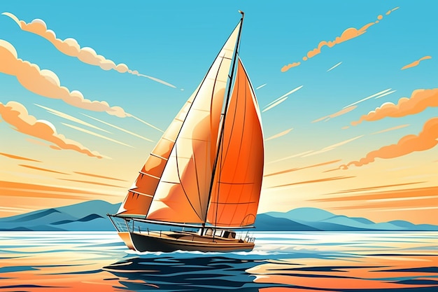 Sailboat on Sunny Ocean Background Vector