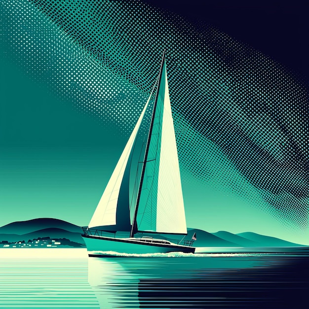 Sailboat at Sunset with Halftone Pattern