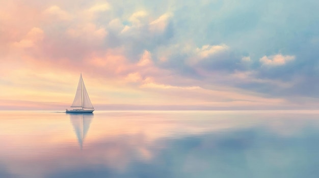 Photo sailboat at sunset with serene reflection