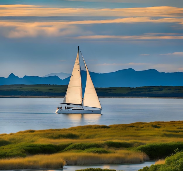 Sailboat under the Warmth of Sunset Orange Light