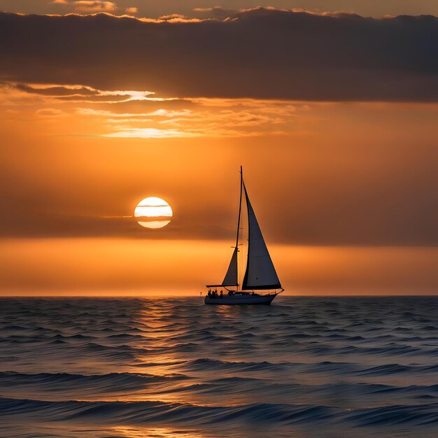 Photo sailboat on a wide open ocean at dusk