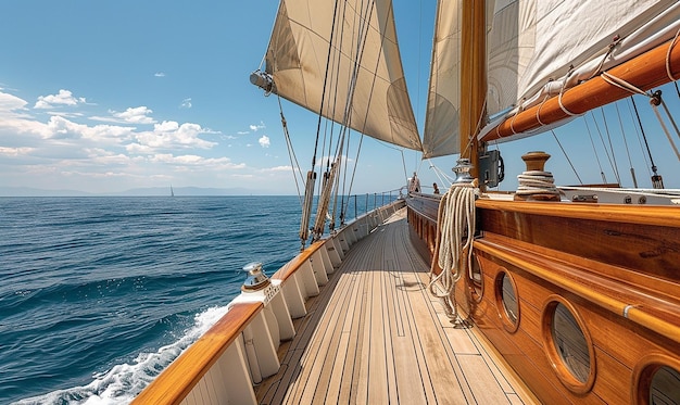 a sailboat with a sail and a man on the deck