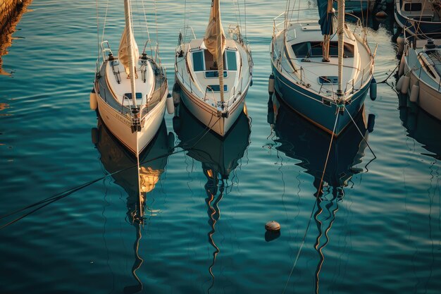 Photo sailboats anchored in a serene mooring area with sunlight