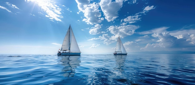 Sailboats Under a Cloudy Sky on a Blue Sea