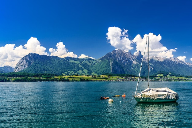 Sailboats in Lake Thun Thunersee Bern Switzerland